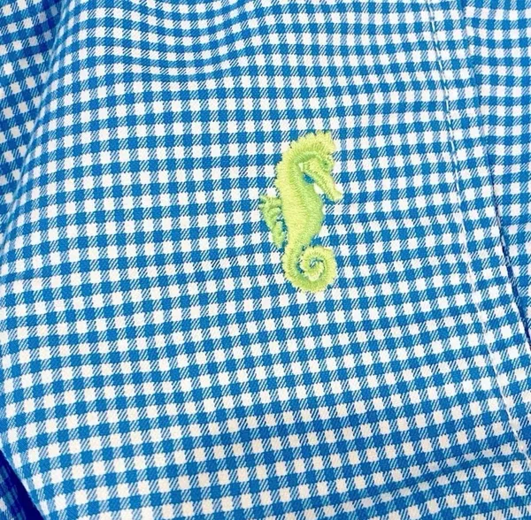 J.Crew Blue White Gingham Lime Green Embroidered Seahorse Pants Lightweight 8 - Image 5