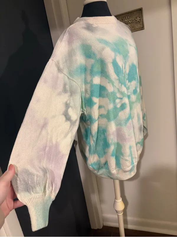 Free People Tie-Dye Crewneck Sweater - Mint & White in 100% cotton - Image 2