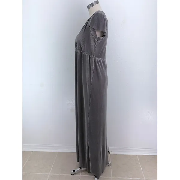 Baltic Born Maxi Dress Grey Micro Pleated V-Neck Short Sleeve XXXL - Image 5