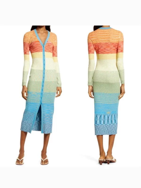 STAUD Shoko Rainbow Ribbed Knit Sweater Dress Size small multicolored - Image 2