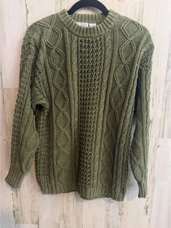 Vintage 90s Littlewood Green Cable Knit Sweater Women’s M Olive Fisherman - Image 2