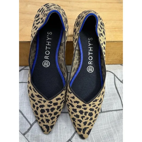 Rothy's Leopard Print Flats The Pointe Toe Black Tan Womens Shoes Size 9 - Image 6