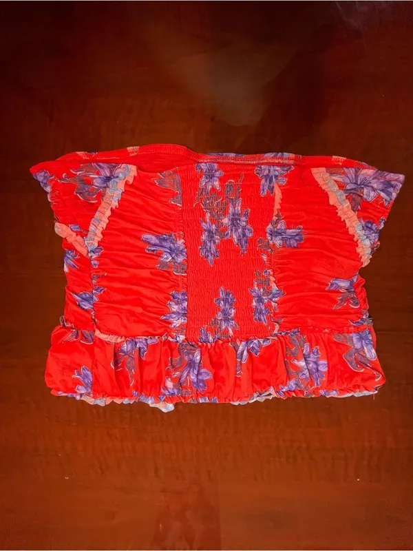 Free People Scottie printed sleeveless tube top Hot red combo Sz L BarbieCore - Image 3