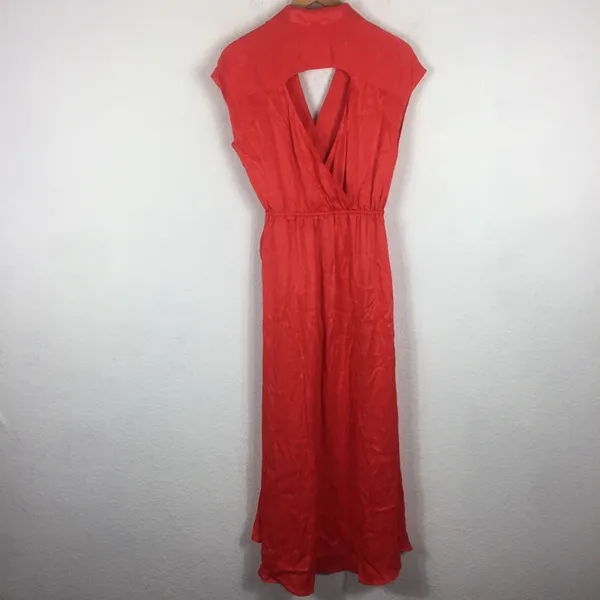 Anthropologie Maeve Open-Back Satin Wrap Midi Dress Orange Small Resort Wear - Image 16