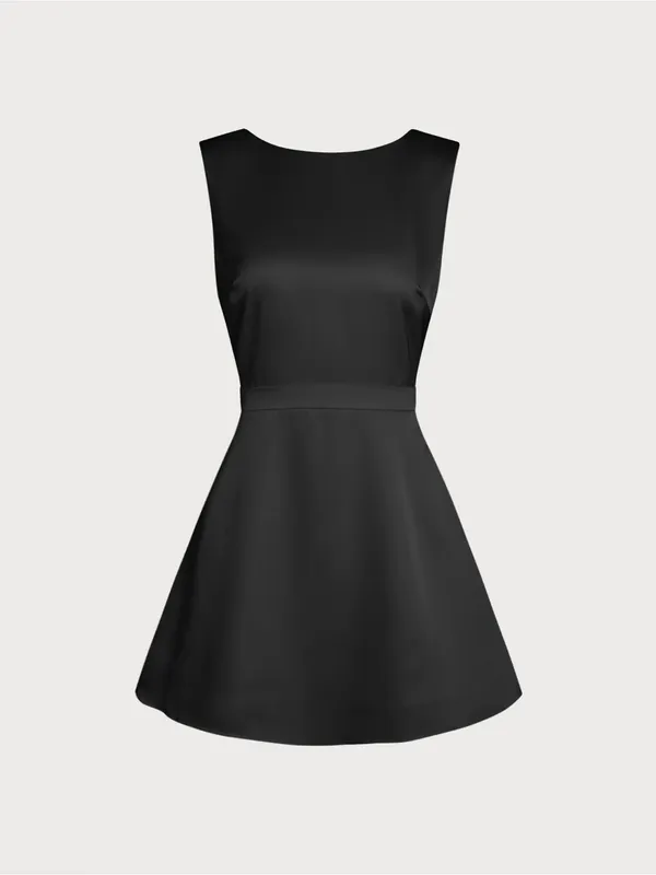 Rihoas Black Boat Neck Pearl A-Line Mini Dress - Image 6
