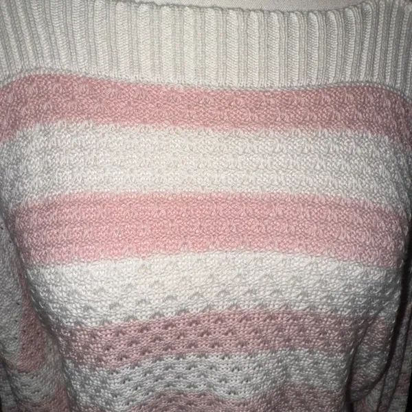 Pink & white stripe cold shoulder knit sweater - Image 4