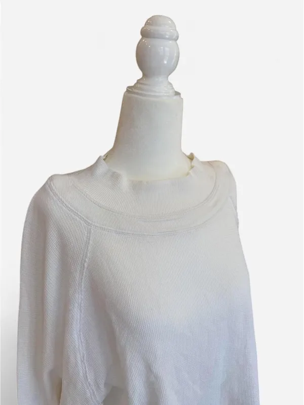 Free People White Waffle Knit mock kneck Long Sleeve Top Size Small - Image 5