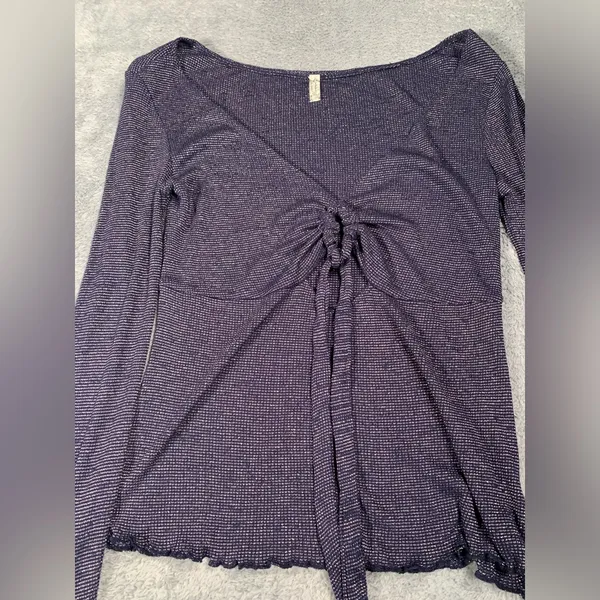 Free people intimately say when Long Sleeve Top ruffle sleeves blue metallic - Image 2