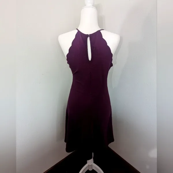 Socialite‎ Purple Plum Small Scalloped Mini Skater Halter A-Line Dress Keyhole - Image 6