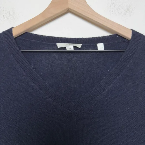 Vince Women Wool Cashmere Sweater Small Navy‎ Blue V-Neck Long Sleeve Pullover - Image 5
