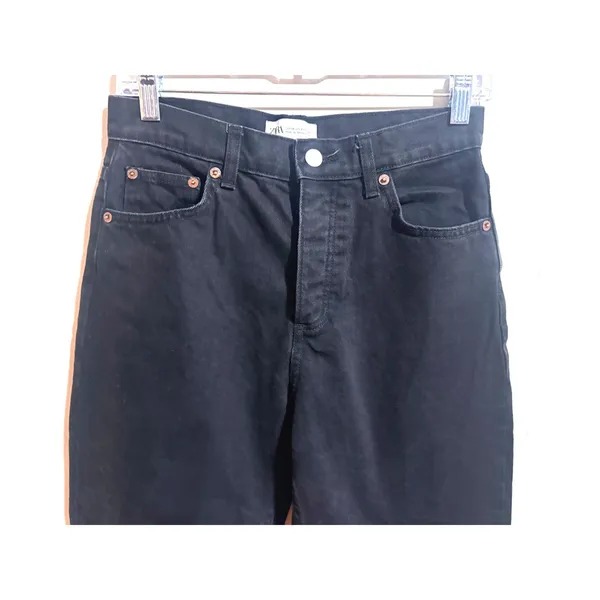 Zara Straight Leg Jeans Womens‎ 4 Black Excellent High Waisted Cotton Denim - Image 5