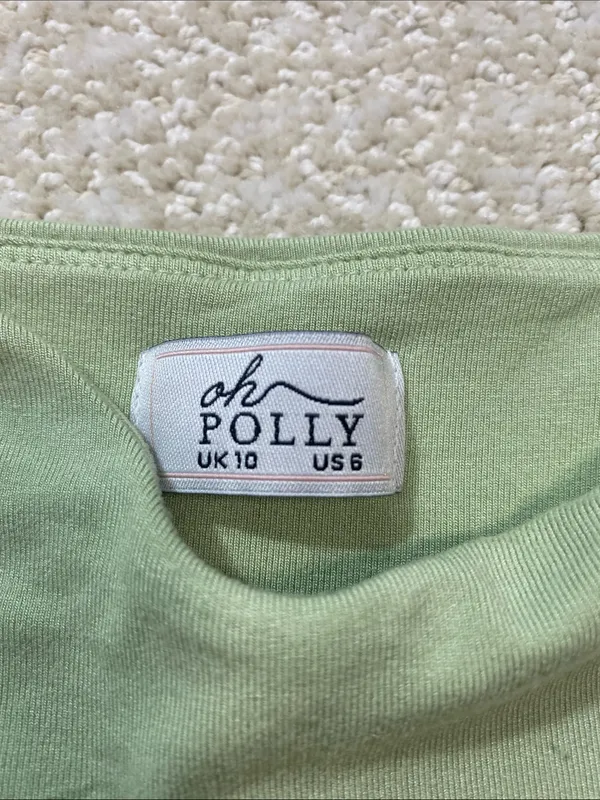Oh Polly Light Green Square Neck Mini Dress Size Us6 92% Modal 8% Elastane - Image 9