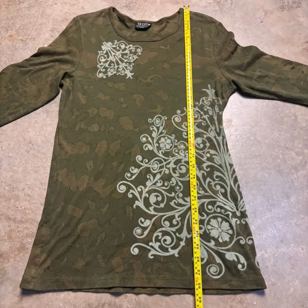 Tryst Retro Y2K Skater Olive Green Camo MallGoth Printed Shirt Womens XL - Image 4