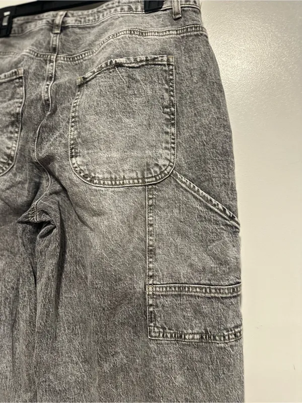 Gray Acid Washed Cargo Extra Wide Leg Baggy Jeans Sz13 Indie Hipster Grunge Y2K. - Image 11
