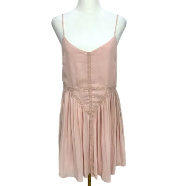 Forever 21 Women’s Sz M Light Pink Cami Dress Whimsical Chiffon Embroidered Mini - Image 2