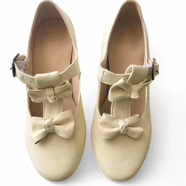 Y2K Coquette Romantic Fairy Lolita Bow Kitten Heels Pumps Ballet Ballerina Mary Jane Oxfords Ren Faire Round Toe #Preppy #officesiren Sz 38 - Image 2