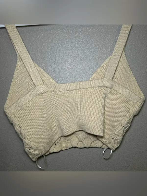 Free People Neutral Crochet Knit Boho Cami Crop Top Women’s Size Large - Image 6