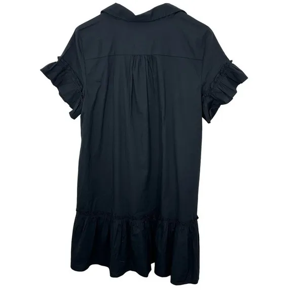J. Crew Size 4 Black‎ Midi Shirt Dress Ruffle Front Button Down Tiered Brand New - Image 3