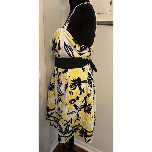 Vintage Y2K Sun Dress Yellow/White Black Trim Size14 City Triangles Party Church - Image 2