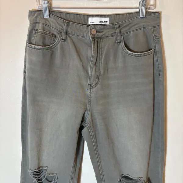 Vervet Super High Rise 90s‎ Vintage Crop Flare Jeans Size 29 Olive Green - Image 3