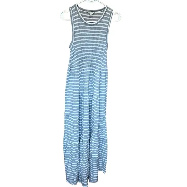 Lucky Brand Ruched Sleeveless Grey & White Stripe Maxi Dress Small #800 - Image 4