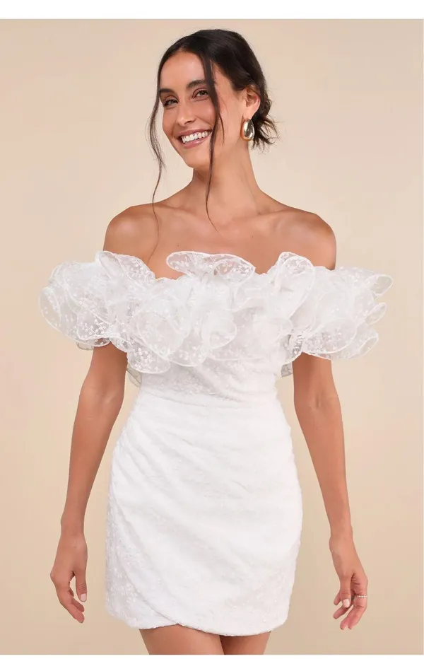 Lulus Angelic Trend White Embroidered Ruffled One-shoulder Mini Dress - Image 3