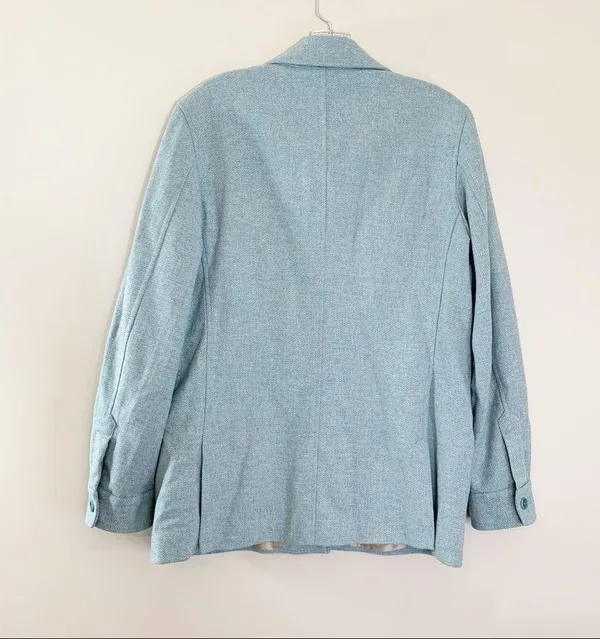 Façonnable Sky Blue Wool Blend Herringbone Jacket - Image 7