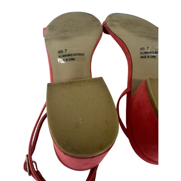 Lulus Julie Color Coral Rose Suede Ankle Strap Block Heels Sandals Size‎ 7 - Image 10