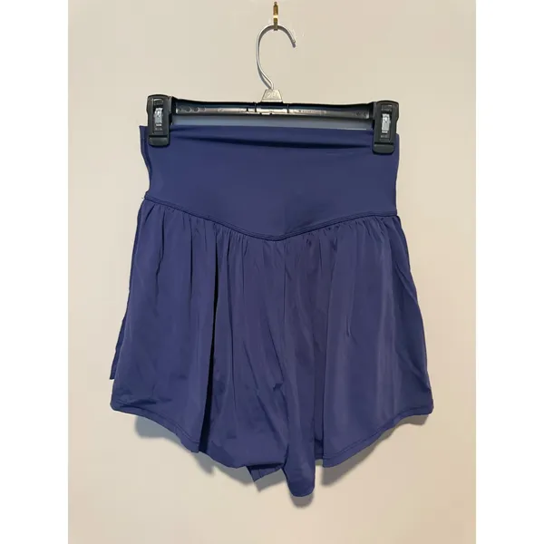 Navy Blue Crossover V-Waist Active Skort Pleated Tennis Running Shorts Medium - Image 3