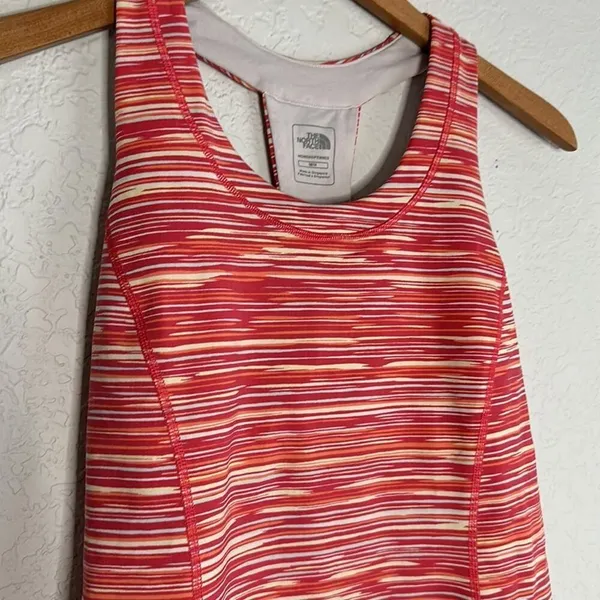 The North Face Orange Stripe Athletic Nylon Tank Top Vapor Wick Medium - Image 2