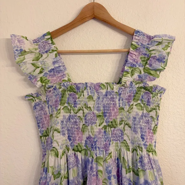 Hill House Ellie Nap Dress XL Mrs Alice Blue Hydrangea Floral Midi Smocked - Image 3
