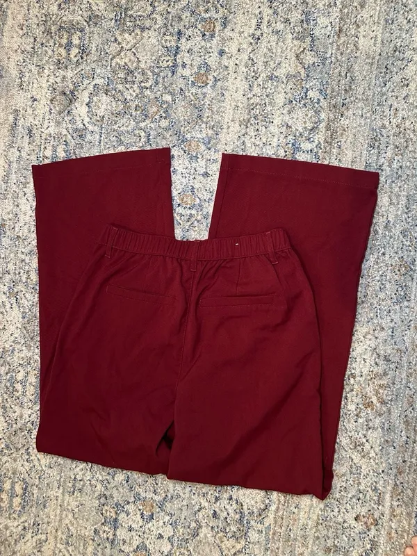 rue craft Tailored Trouser Burgundy Red High Waisted Wide Leg Pants Women's Size - Image 6