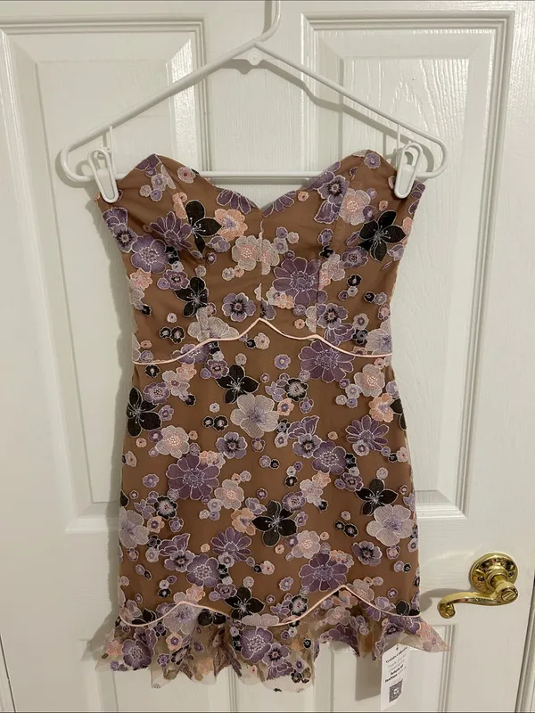 For Love And Lemons Posy Embroidered Mini Dress Purple Morning Bloom New Size XS - Image 6