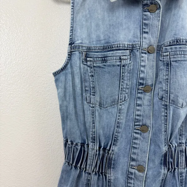 WASH LAB Dress Womens Size Small Blue Denim Sleeveless Button Front Maxi Raw Hem - Image 4
