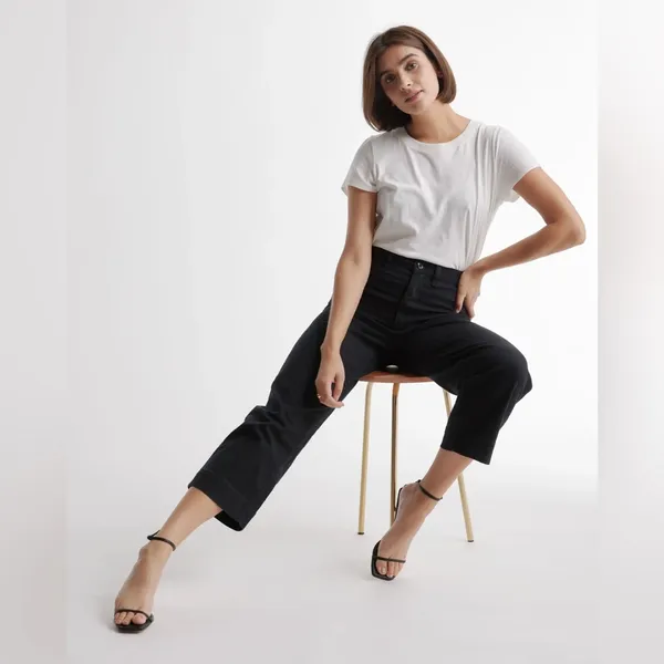 NWT Quince Organic Stretch Cotton Twill Wide-Leg Crop Pants, Size 31" - Image 5
