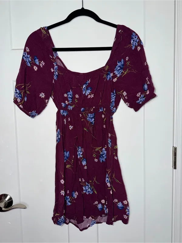 Xhilaration Eggplant Purple Floral Puff Sleeve Dress - Image 2