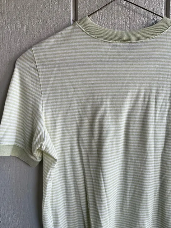 Giorgio Armani Striped Cotton Tee in Dreamy Soft Sage Green Size 50 Italy - Image 6