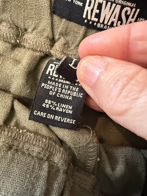 REWASH Olive Green Linen-Blend Stretch Waist Pull-On Shorts Size Large - Image 7