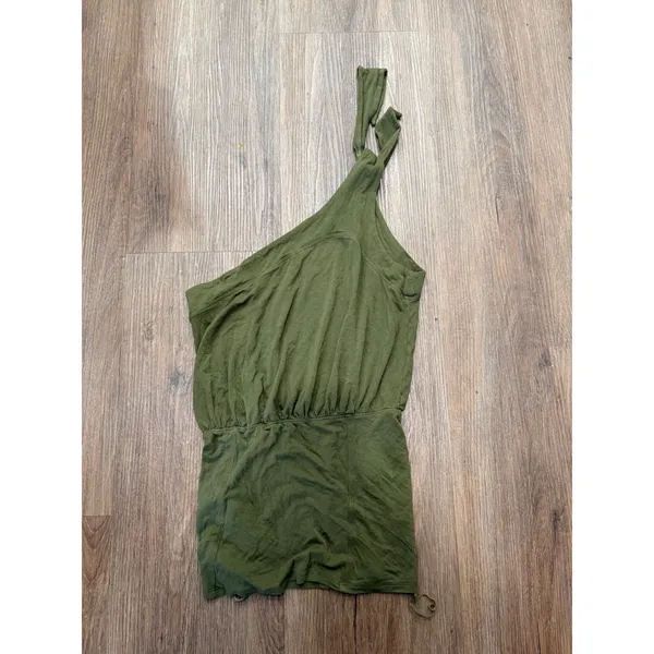 Free People Womens One Shoulder Tie‎ Top Olive Green Elastic Waist Size M - Image 3