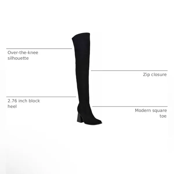 Nine West Black Stretch Over the Knee Boots Square Toe Block Heel Size 8 NWOT - Image 3