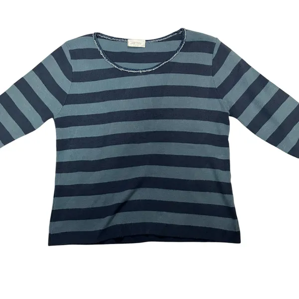 Arpel Made in Italy Women's Blue Stripped Wool Blend Rib Knit Sweater - Image 2