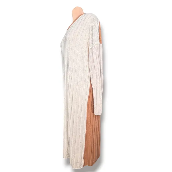 Madewell Re)sourced Ribbed Wool Alpaca Midi Sweater Dress Large Colorblock Tan L - Image 3