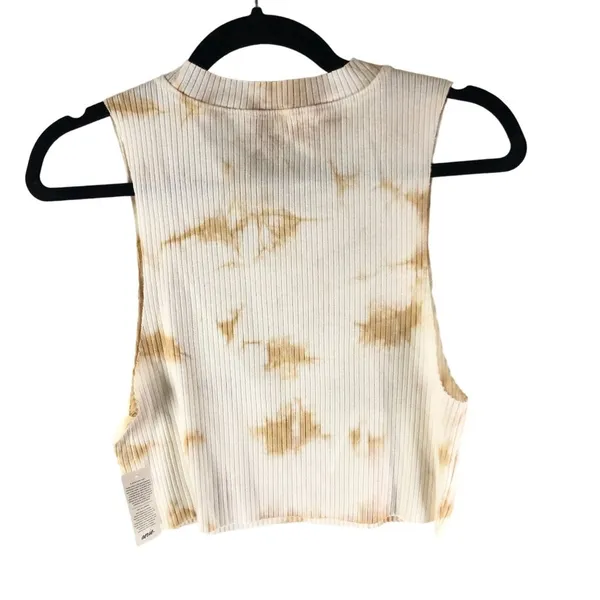 Aerie Womens Rebel Cropped Tank Top Tie-Dye Ribbed Beige & White XL - Image 2