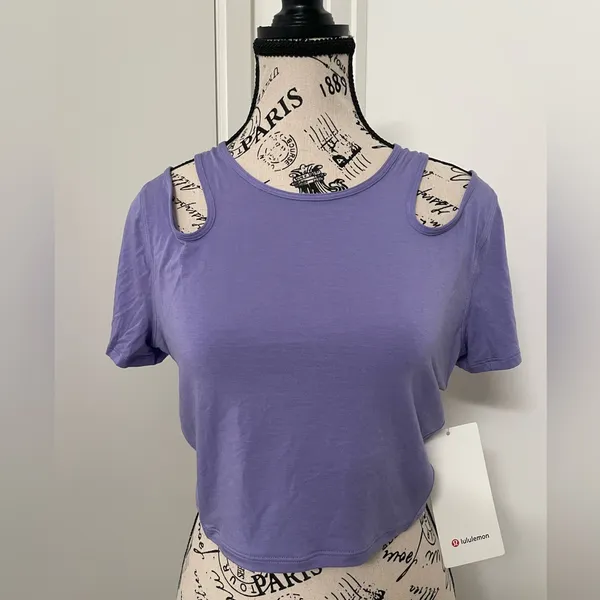 Lululemon Shoulder Cut-Out Yoga T-Shirt - Dark Lavender - Image 3