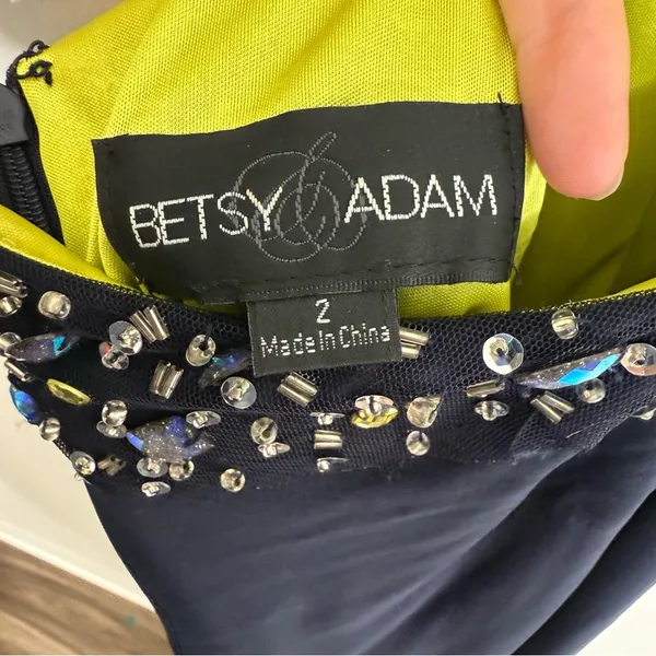 Betsey and Adam Navy Blue Yellow Beaded Maxi Dress Size 2 - Image 4