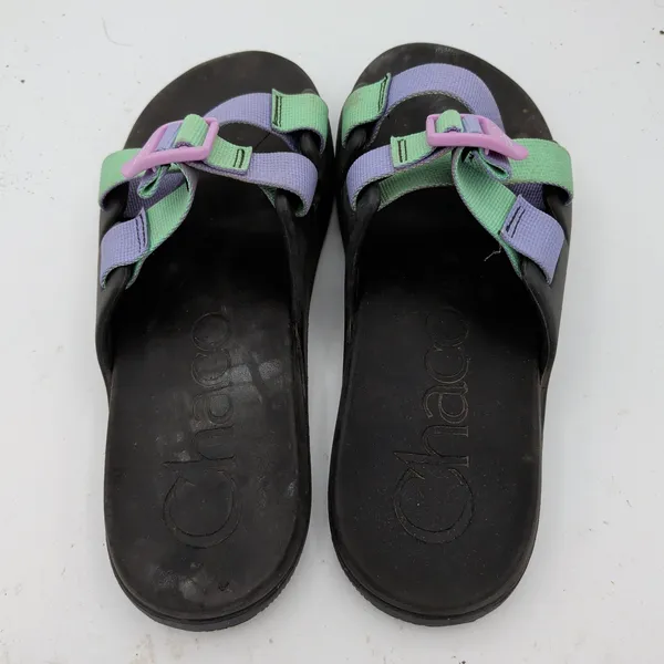 Chacos Chillos Slide Sandals Women 9 Black Green Purple Colorblock Straps J106604 - Image 6