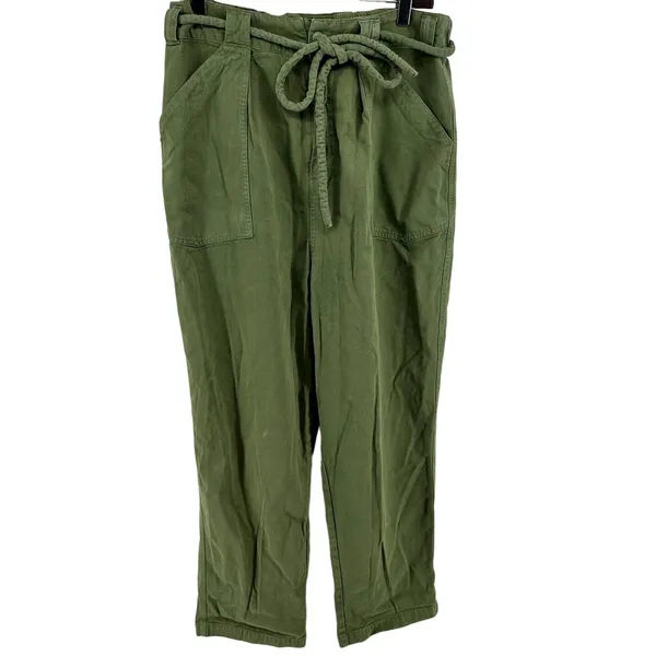 Free People Lights Down Rolled Tapered Leg Pants Relaxed Fit Belted Green Large - Image 2