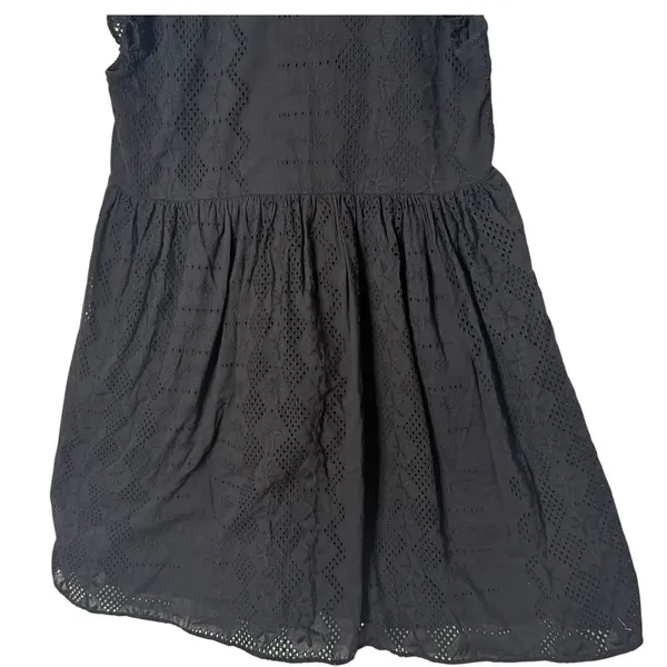 Black Eyelet Babydoll Embroidered Floral Mini Dress Size M Empire Waist Folk - Image 10
