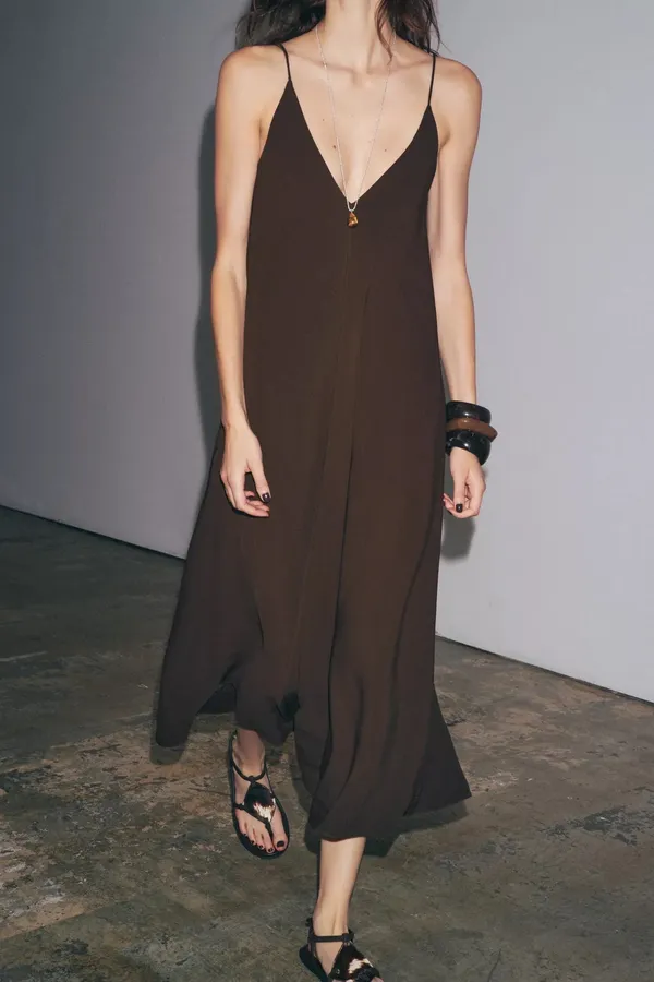 Zara ze collection Brown flowy bohemian casual Sleeveless Dress - Image 10