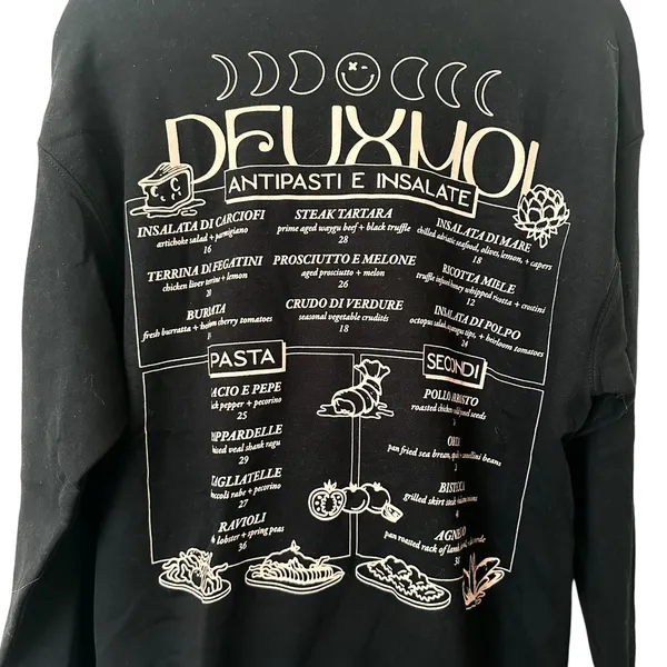 DEUX MOI Viral Restaurant Menu Oversized Sweatshirt NWOT‎ Medium - Image 4